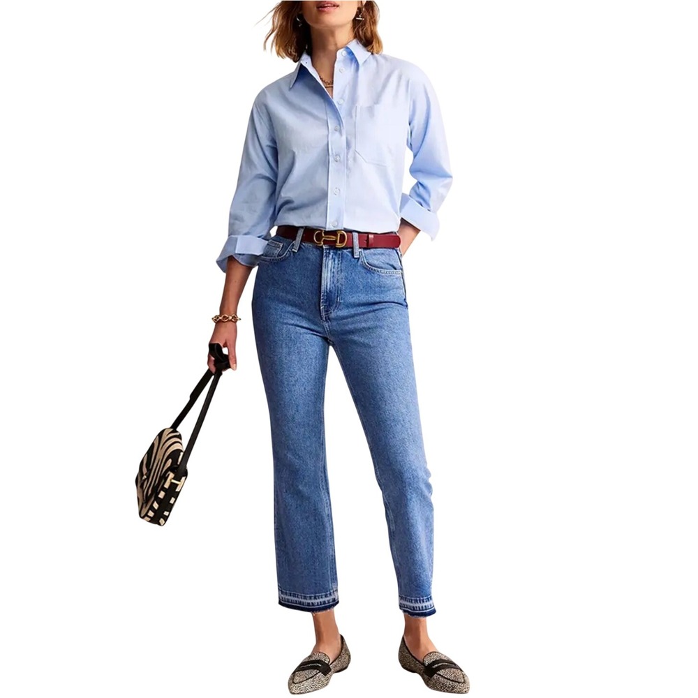 Boden Baby Kick Jeans 32x32 Blue Mid Rise Cropped Kick Flare Denim Women's